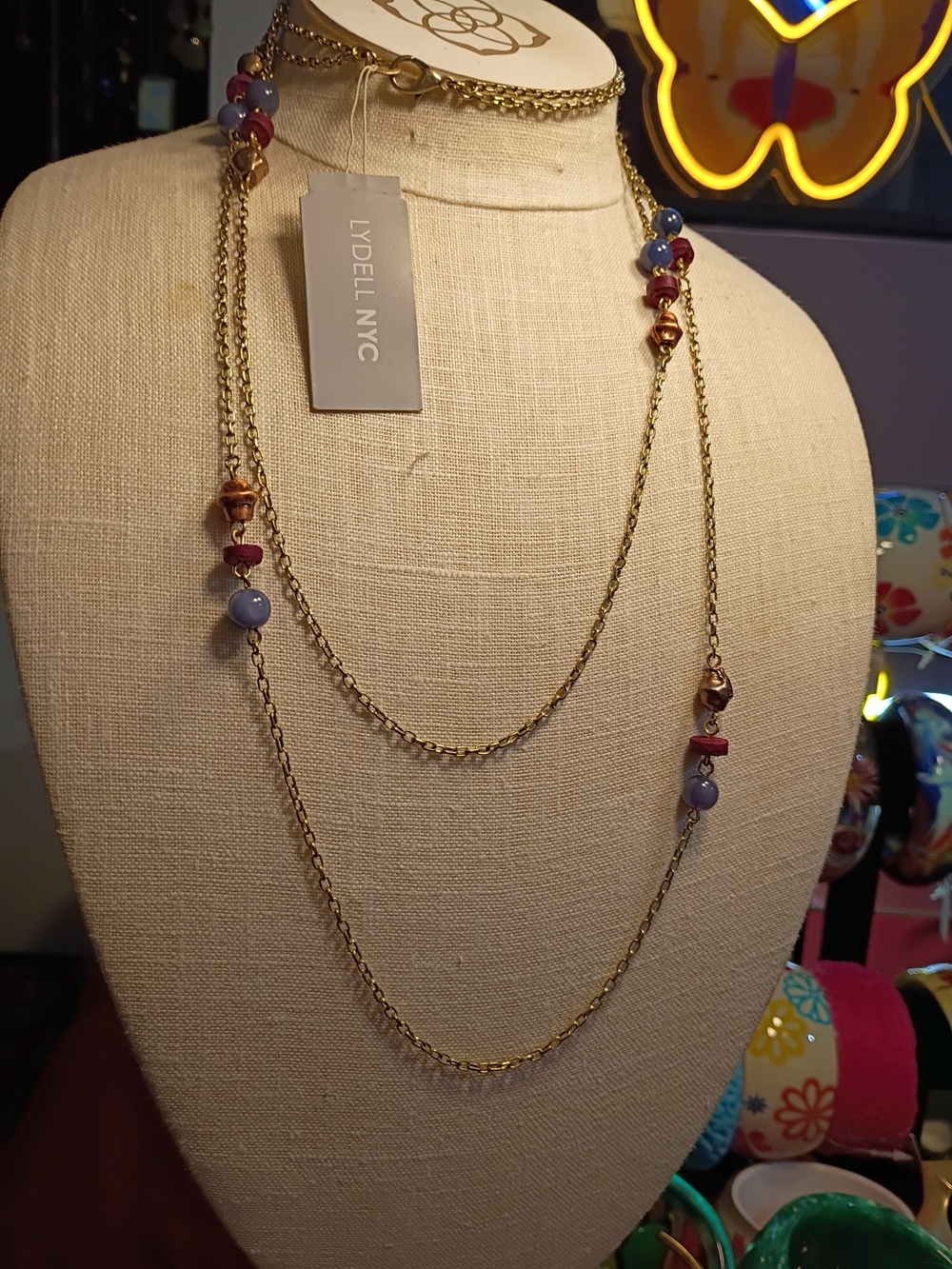 Gold-Tone Multi-Bead Layered Necklace - Blue & Burgundy